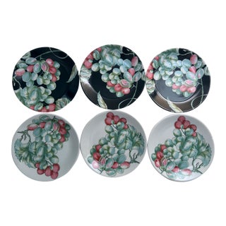Set of 6 Vendanges Small Porcelain Plates by Philippe Deshoulieres For Sale