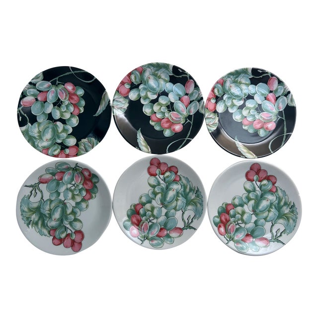 Set of 6 Vendanges Small Porcelain Plates by Philippe Deshoulieres For Sale