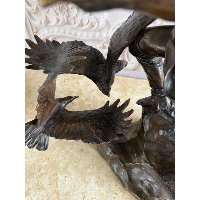 Metal Monumental Bronze Sculpture of Native Warrior and Eagles, Dynamic Art For Sale - Image 7 of 14