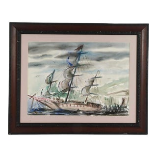 Framed Signed Maurice Logan Nautical Watercolor For Sale