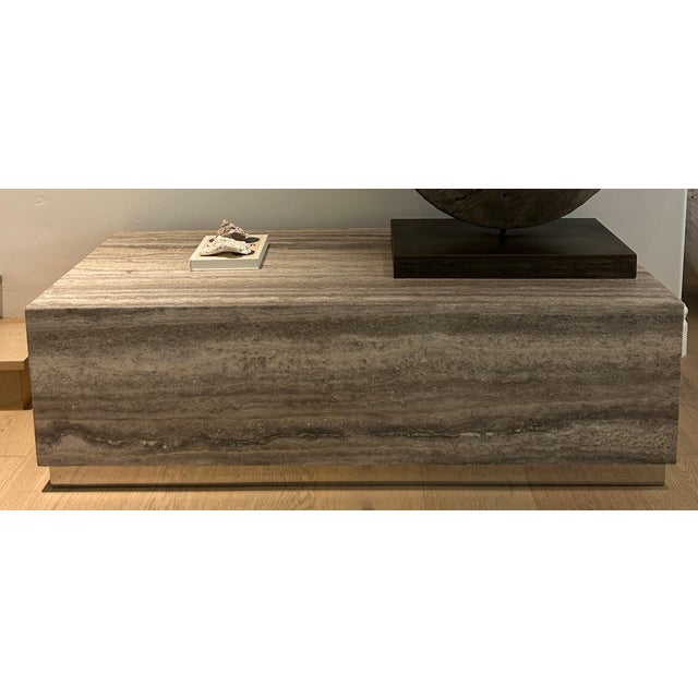 Mid-Century Modern Rectangular Travertine and Chrome Coffee Table For Sale - Image 3 of 5