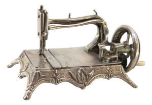 Miniature Sewing Machine in Silver with Reliefs and Applications