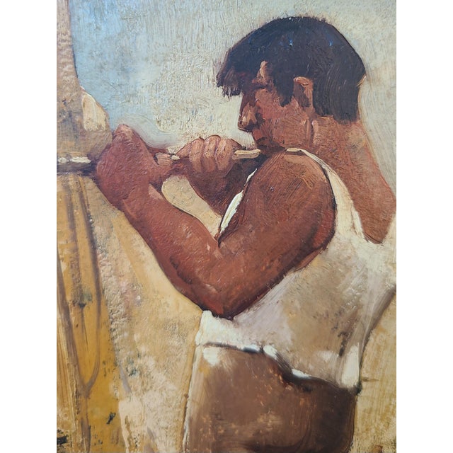Willem Van Den Berg Rare Vintage 1960's Oil Painting Stone Masons in a Quarry For Sale - Image 4 of 15