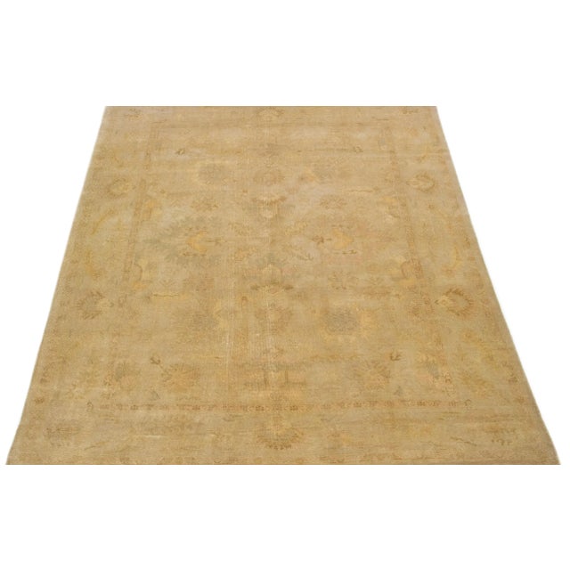 Turkish 1960s Vintage Turkish Oushak Handmade Floral Beige Wool Rug For Sale - Image 3 of 7