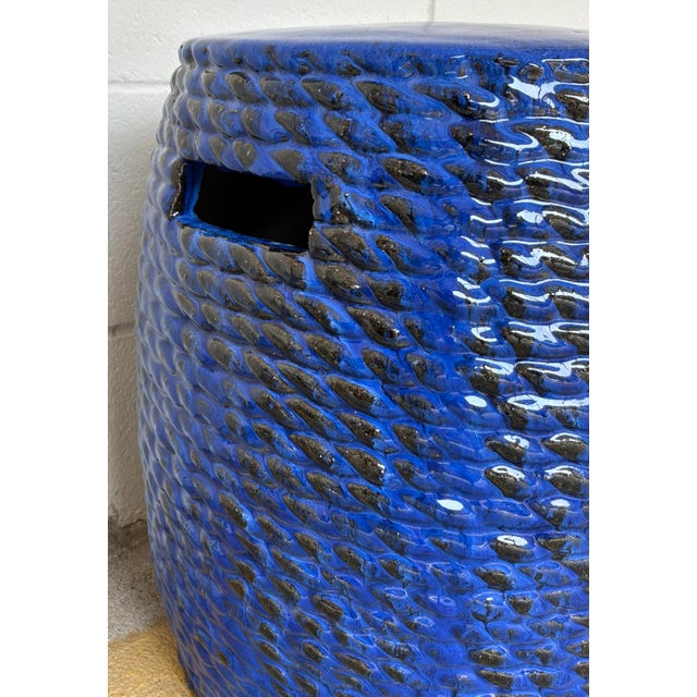 Modern Made Goods Modern Royal Blue Ceramic Rope Adrian Garden Stool For Sale - Image 3 of 4
