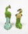 Pair of small Chinese export porcelain birds in green and yellow glaze. Slightly different poses and color variation,...