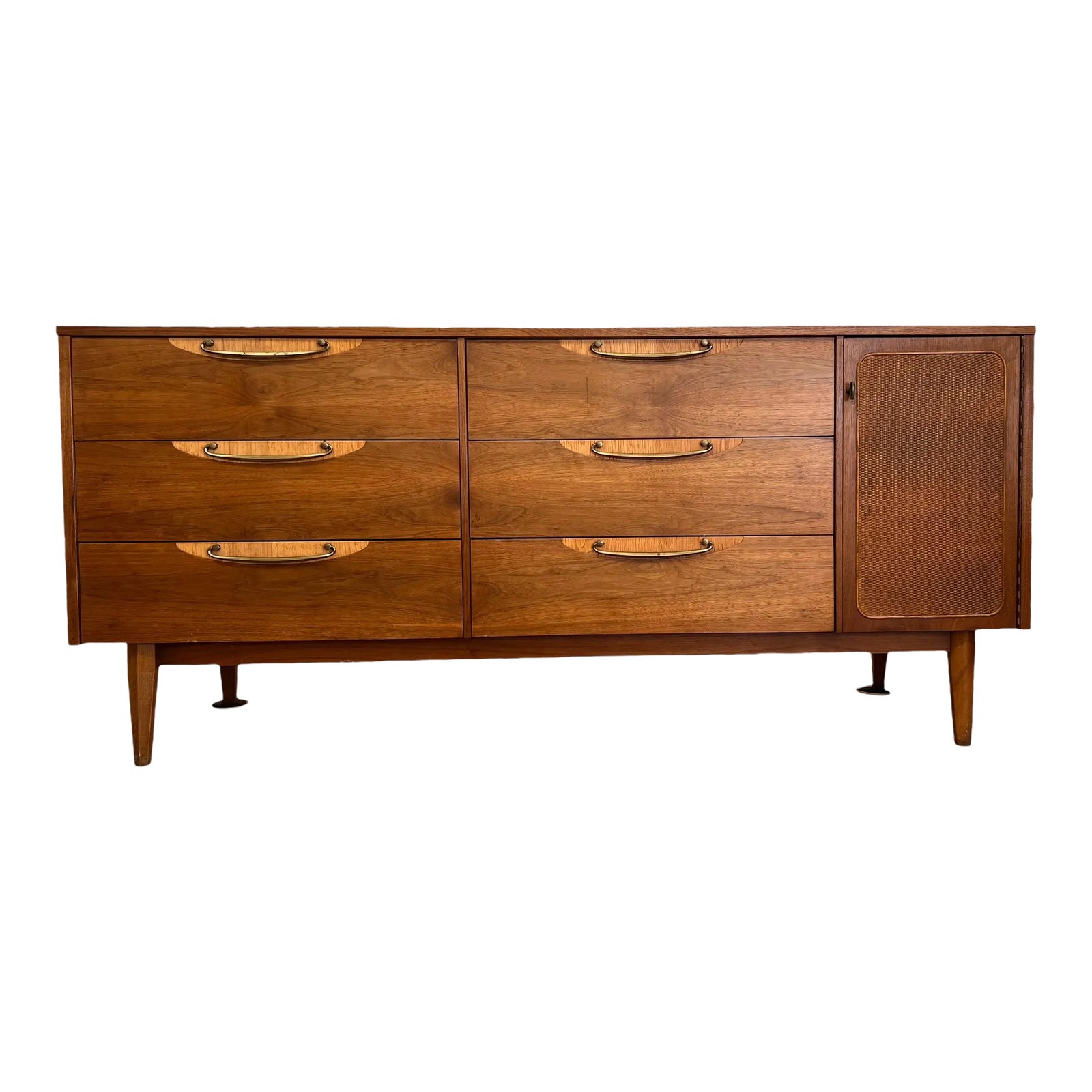 1950s Vintage Mid Century Modern Solid Walnut Dresser With Six Drawers