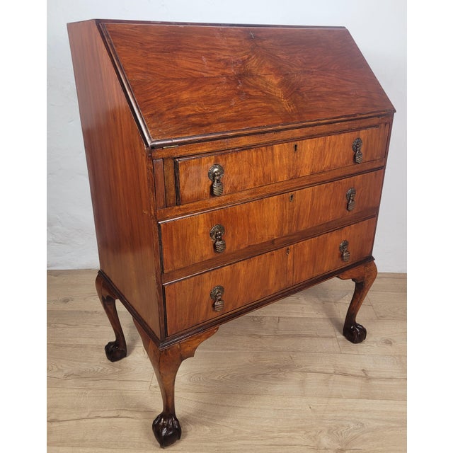 Vintage Secretaire in Teak and Leather, 1930s For Sale - Image 4 of 18