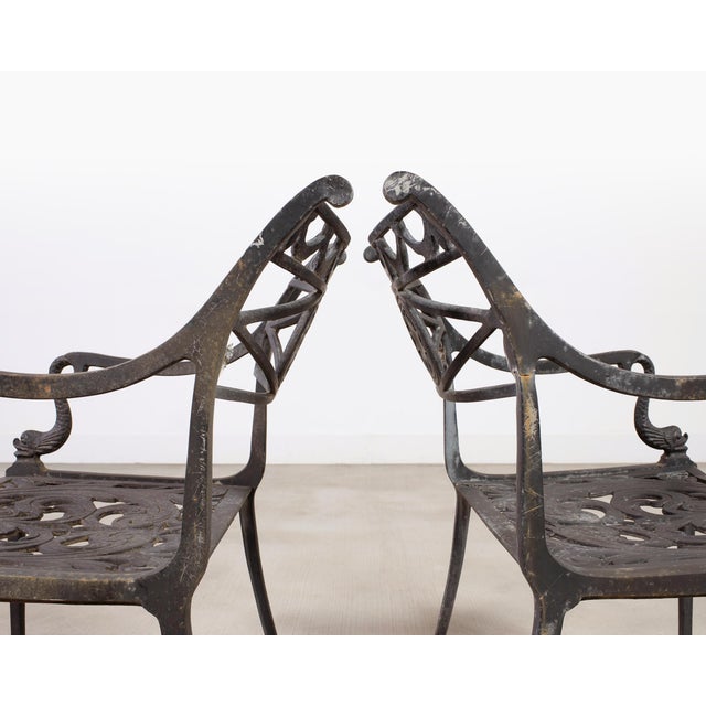 Set of Four Neoclassical Dolphin and Star Garden Dining Chairs For Sale - Image 16 of 18