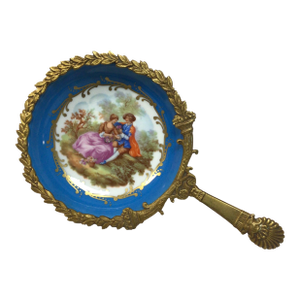 Vintage Sevres France Gold Gilt Brass and Porcelain Handled Dresser Tray