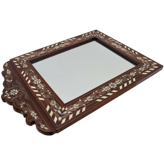 Vintage Handcrafted Mother-of-Pearl Inlaid Mirror With Moorish Marquetry For Sale - Image 4 of 8