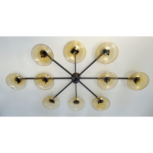 Italian 21st Century Dieci Satin Black Nickel Amber Bubbles Murano Flush Mount by Fabio LTD For Sale - Image 3 of 6