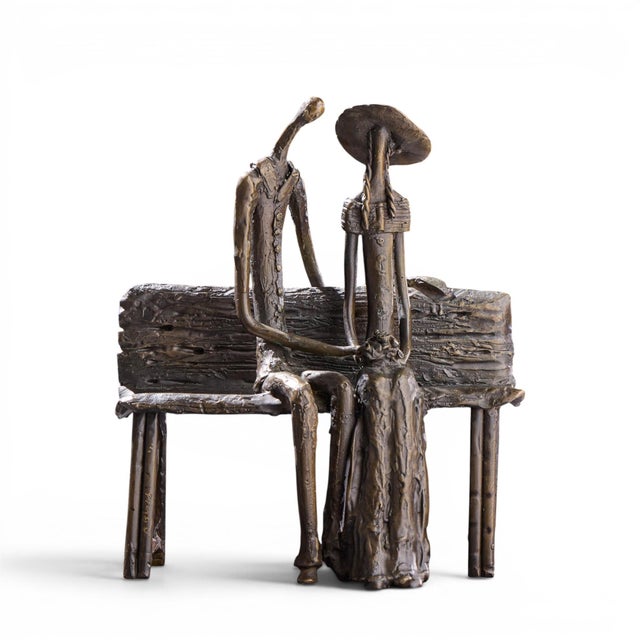 Ruth Bloch Signed Couple On Bench Bronze Israeli Sculpture This sculpture measures: 10.75 wide x 7 deep x 12.75 inches...