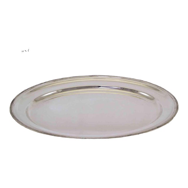 1970’s Vintage/New Silverplate Oval Platter With Acanthus Leaves Applied Border For Sale