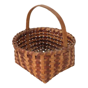 Nicely Hand Woven Small Size Antique American 2 Color Ash Splint Handled Carry Basket