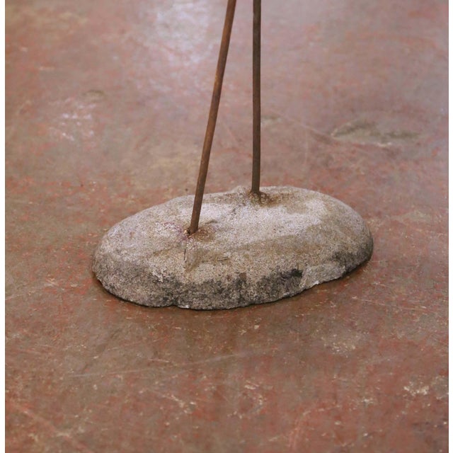 Mid-Century French Folk Art Concrete Crane Bird Garden Statue on Iron Stand For Sale - Image 4 of 7