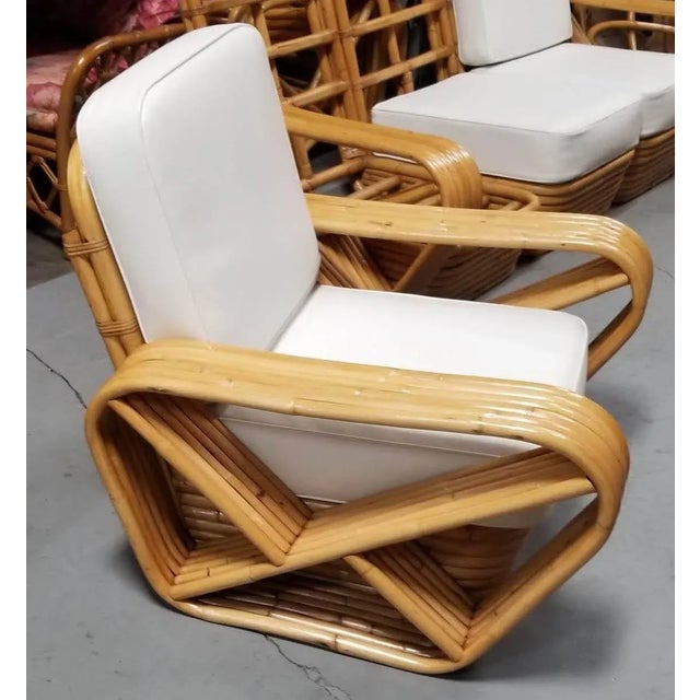Restored Rattan Six Strand Square 3/4 Pretzel Livingroom Sofa and Chairs Set For Sale - Image 4 of 12