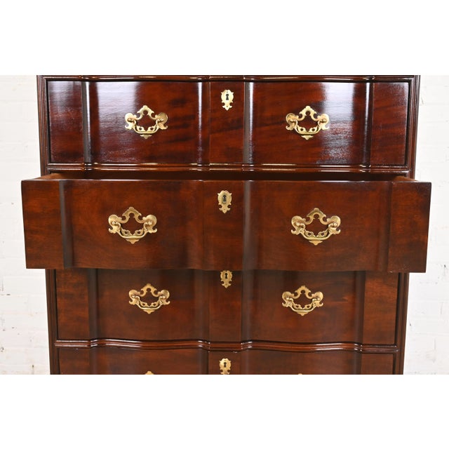 Wood Henredon Georgian Solid Mahogany Block Front Highboy Dresser For Sale - Image 7 of 12