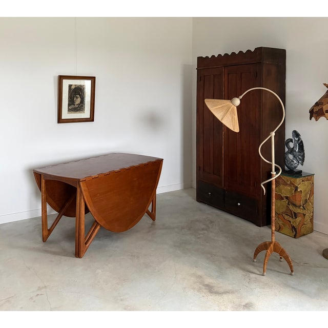 Wood Sculptural Split Reed Cane Rattan Floor Lamp Woven Rope Shade Spherical Metal Feet For Sale - Image 7 of 17