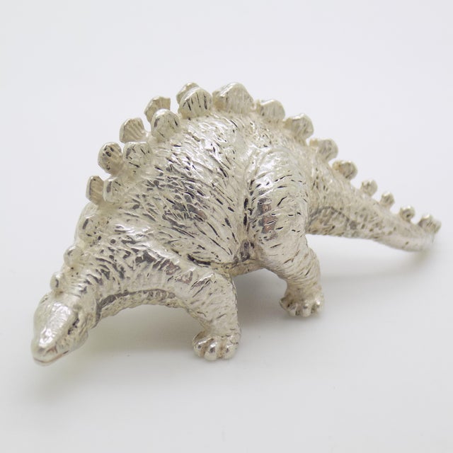 Italian Vintage Italian Handmade Genuine Sterling Silver 925 Stegosaurus Dinosaur Sculpture Rare Solid Figurine For Sale - Image 3 of 11