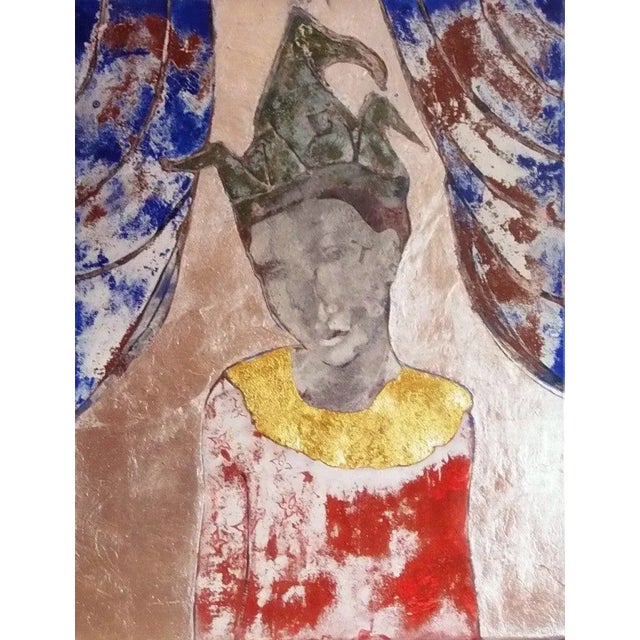 Figurative Sax Berlin Harlequin's Golden Collar: Contemporary figurative mixed media painting 2013 For Sale - Image 3 of 3