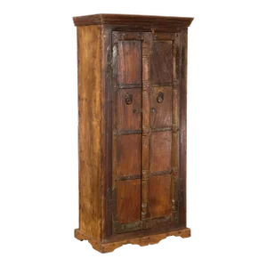 19th Century Indian Gujarat Armoire with Iron Braces & Carved Half Columns