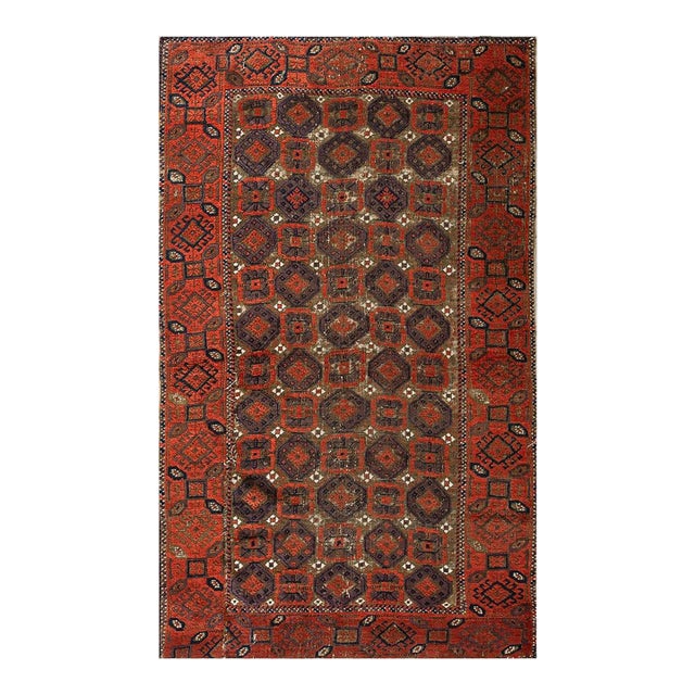 1880s Brown Oxidized Tribal Antique Baluch Turkmen Rug 3'0" X4'10" Handknotted Wool Carpet For Sale