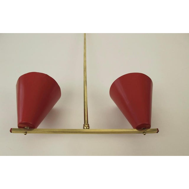 Gold Pendant Lamp with Two Shades in Red and Brass, Czechoslovakia, 1960s For Sale - Image 8 of 12