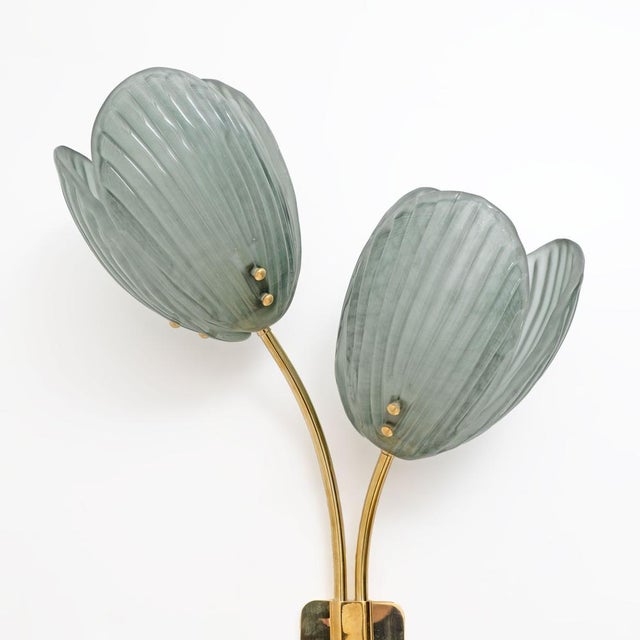 Murano Glass and Brass Tulips Sconces, 2000s, Set of 2 For Sale - Image 4 of 11