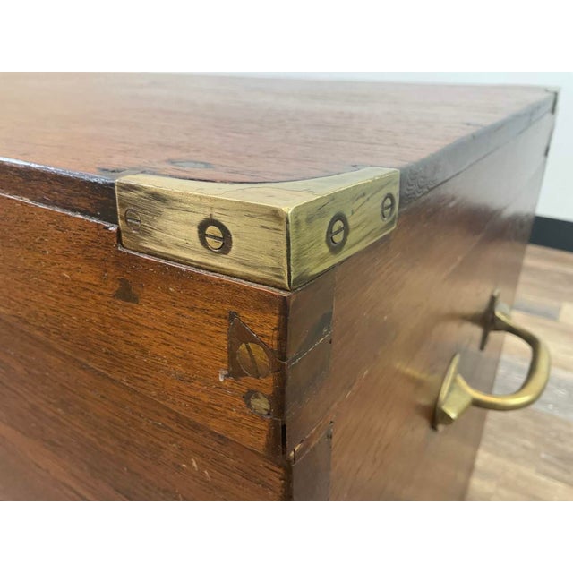 19th Century Antique Wood and Brass Campaign Trunk For Sale - Image 5 of 10