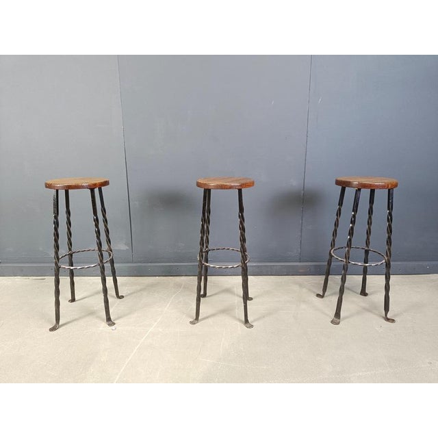 Vintage French Wrought Iron Bar Stools, 1960s, Set of 3 For Sale - Image 11 of 13