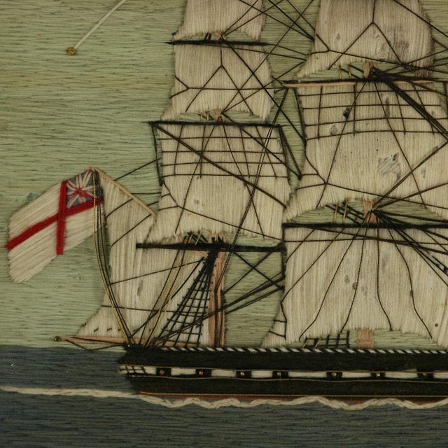 Antique Woolie Sailor's Woolwork Embroidery of a Ship For Sale - Image 4 of 12