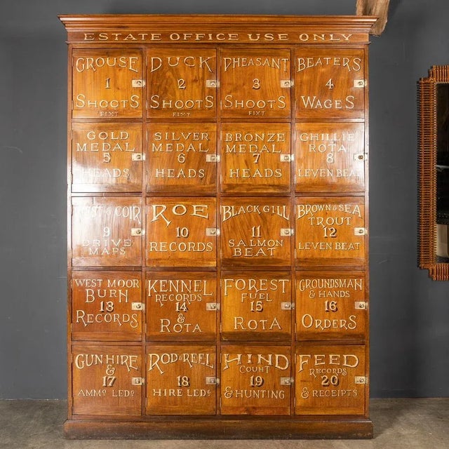 Antique late-19th Century English mahogany, multi-doored, large set of lockers, primarily would have been used as an...