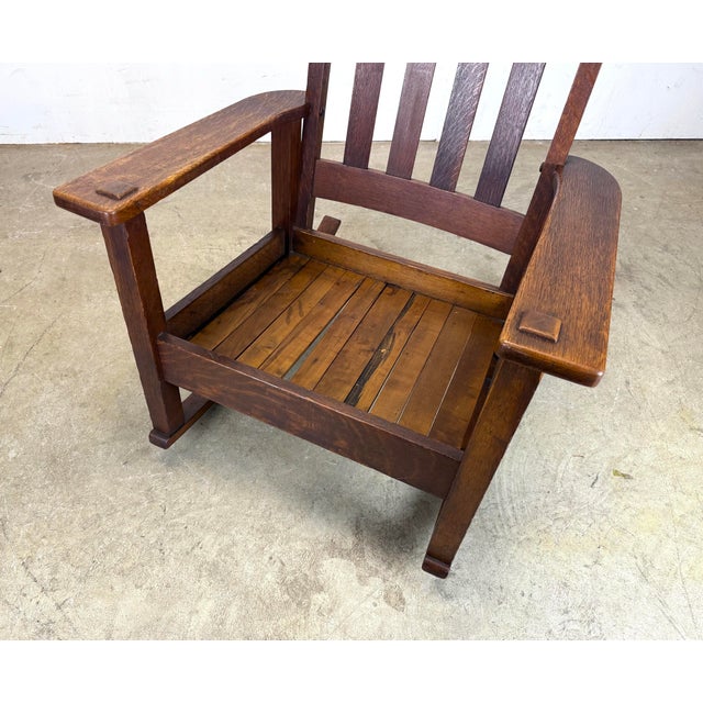Stickley Brothers Antique Stickley Brothers Mission Oak Arts & Crafts Rocking Chair New Leather Seat For Sale - Image 4 of 12