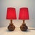 Rustic Wood and Red Paper Shade Table Lamps, 1960s, Set of 2, in Good conditions. Designed 1960 to 1969 European Plug (up...