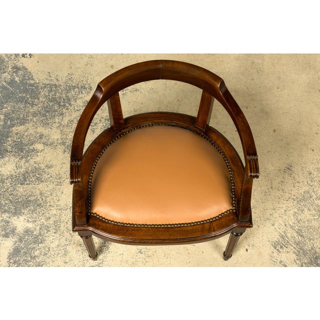 Traditional Late 19th Century French Empire Style Mahogany Barrel Back Desk Chair For Sale - Image 3 of 18