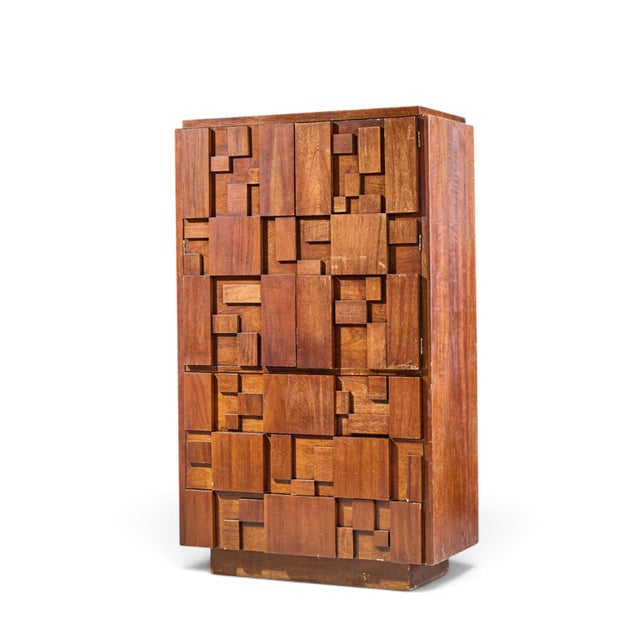 Mid-Century Modern Lane Staccato Brutalist Mid Century Walnut Armoire Highboy Dresser For Sale - Image 3 of 9