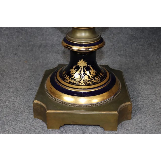 Palatial 19th Century French Cobalt Blue Porcelain Vases - Attributed to Sèvres (Pair) For Sale - Image 14 of 15
