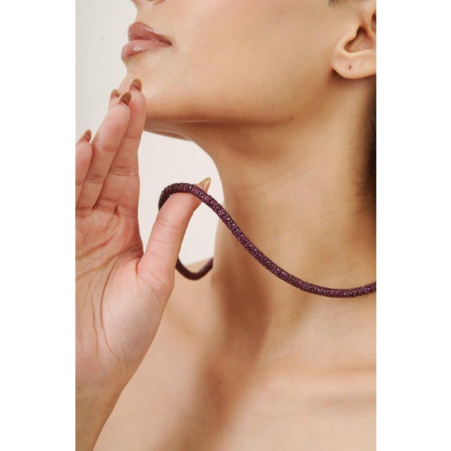 Not Yet Made - Made To Order Art Nouveau Natural Ruby Pave Set String Tennis Necklace in Silver- Mom Gift For Sale - Image 5 of 12