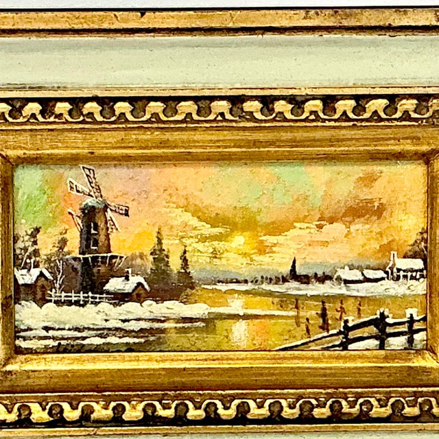 1950s Vintage Impressionist Rustic Holland Winter Landscape Original Oil Painting. For Sale - Image 4 of 11