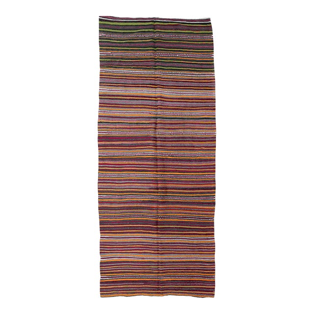 Decorative Vintage Striped Kilim Rug - 4`11" X 12`2" For Sale