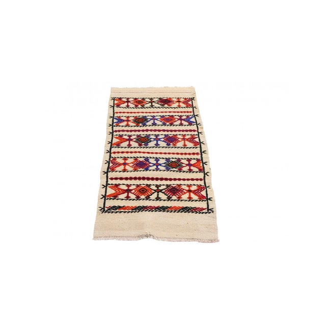 Vintage handwoven decorative kilim rug from Denizli region of Turkey. Approximately 50-60 years old. In very good...
