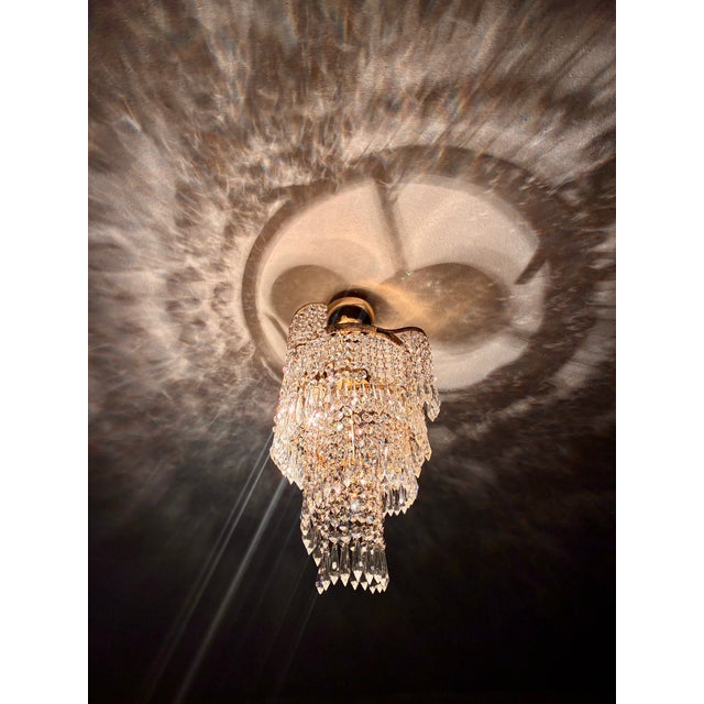1960s French Style Custom Designed Crystal Waterfall Flush Mount Chandelier – 1 Light For Sale - Image 12 of 18