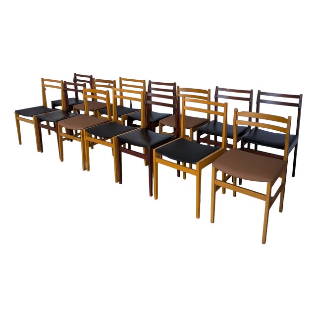 Vintage Scandinavian Wooden Dining Chairs, Yugoslav, 1970s, Set of 14 For Sale