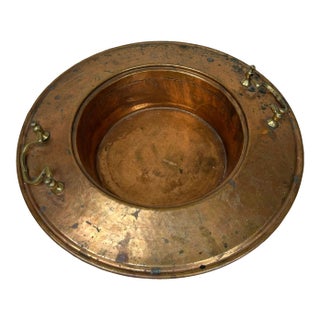 Copper Bowl Handmade Vintage Large With Detail and Handles 17.5" Diameter For Sale