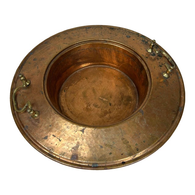 Copper Bowl Handmade Vintage Large With Detail and Handles 17.5" Diameter For Sale