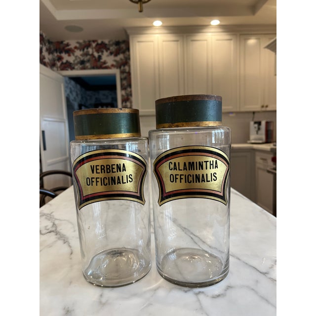 Antique European Verbena Officinalis Glass Apothecary Pharmacy Jar With Metal Olive Green Lid For Sale In Los Angeles - Image 6 of 6