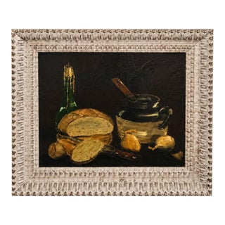 Late 20th Century Still Life With Bread and Stoneware, Signed Paul Haack, Oil on Canvas, Framed For Sale
