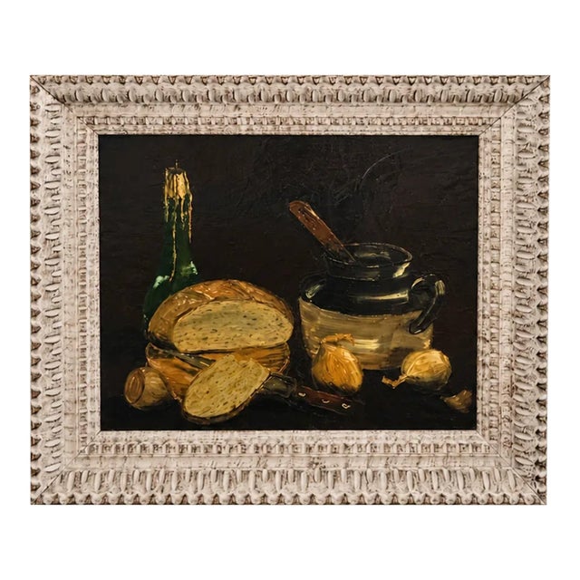 Late 20th Century Still Life With Bread and Stoneware, Signed Paul Haack, Oil on Canvas, Framed For Sale