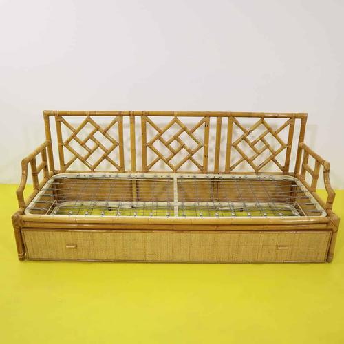 Woven Bamboo Sofa Bed with Double Pull-Out Mattress For Sale - Image 8 of 14